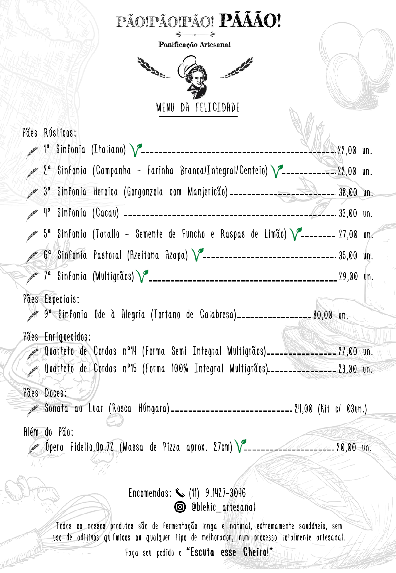 Cardápio original da Pão! Pão! Pão! Pããão!